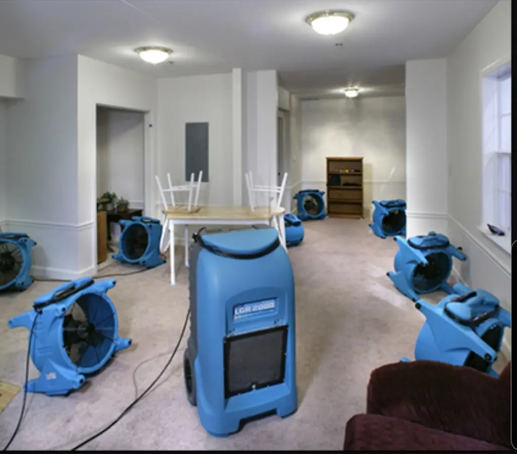 Air movers and dehumidifier setup for Water Damage Restoration in White Oak